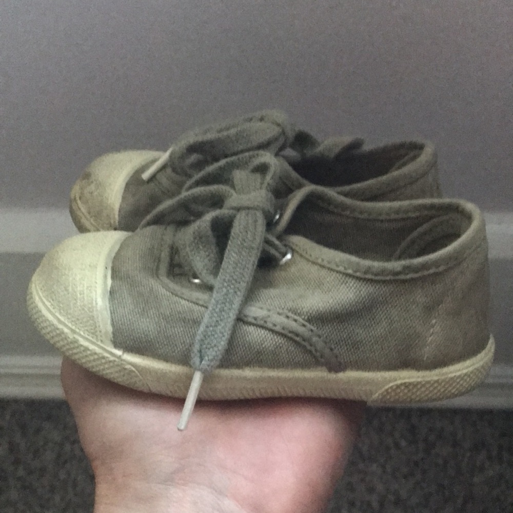 🇪🇸 ZARA BABY 4.5T Lace Up Green Khaki Canvas Shoes Unisex Toddler - Picture 12 of 12